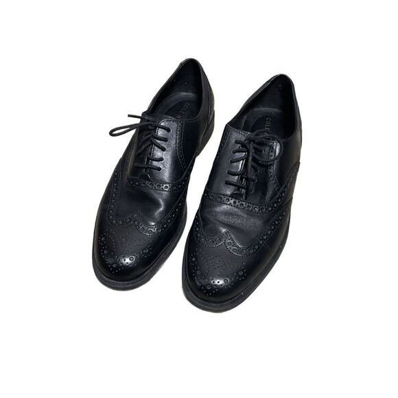 Cole Haan Men’s Black Wing Tip Lace Up Oxfords with Brogue Detailing (Size: 9)